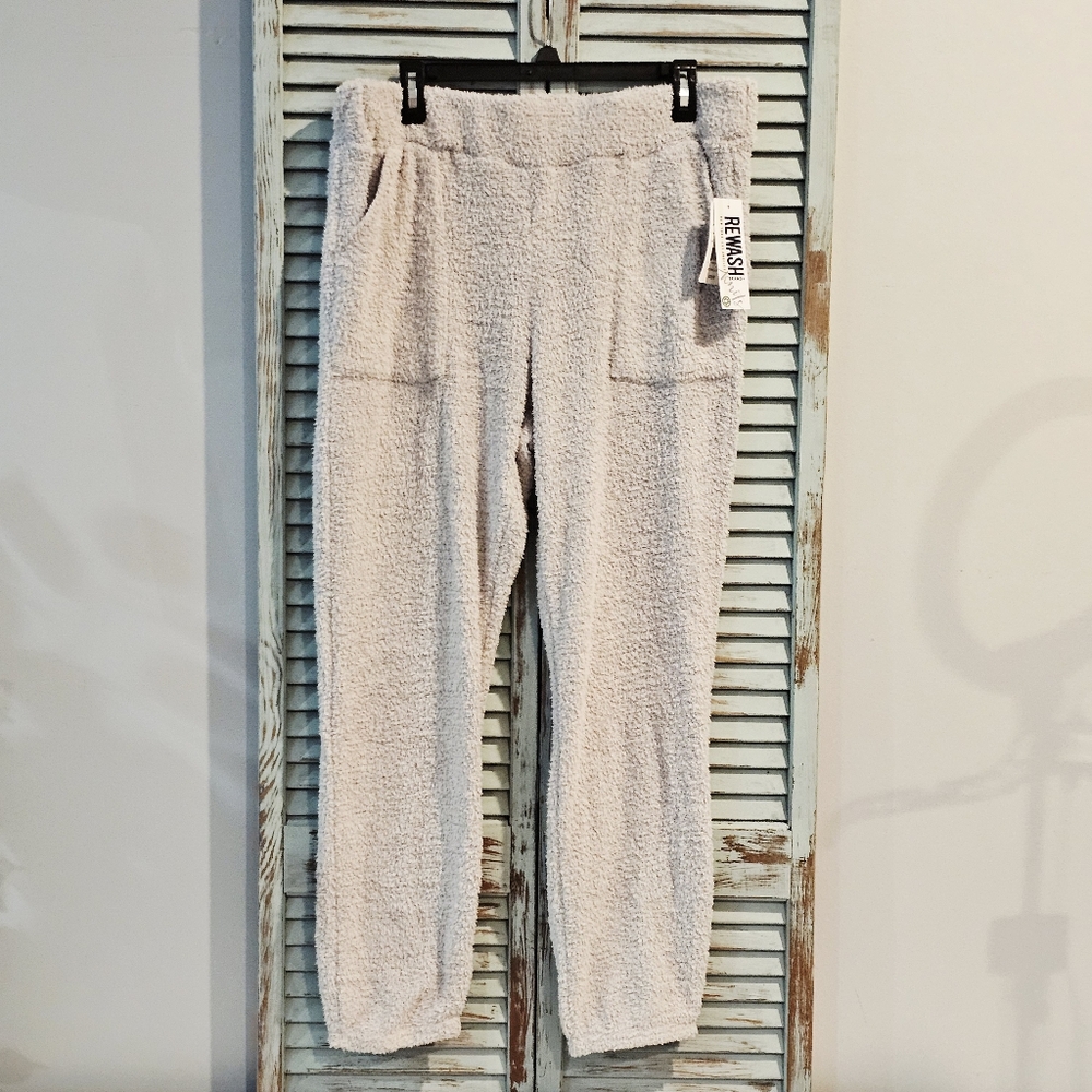 REWASH KNITS PLUSH LOUNGE PANT XL Light Grey Pull On Soft Pocket Comfort BNWT